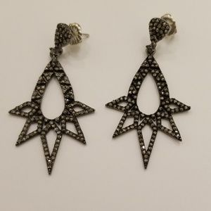 Blacked silver and champagne diamond earrings